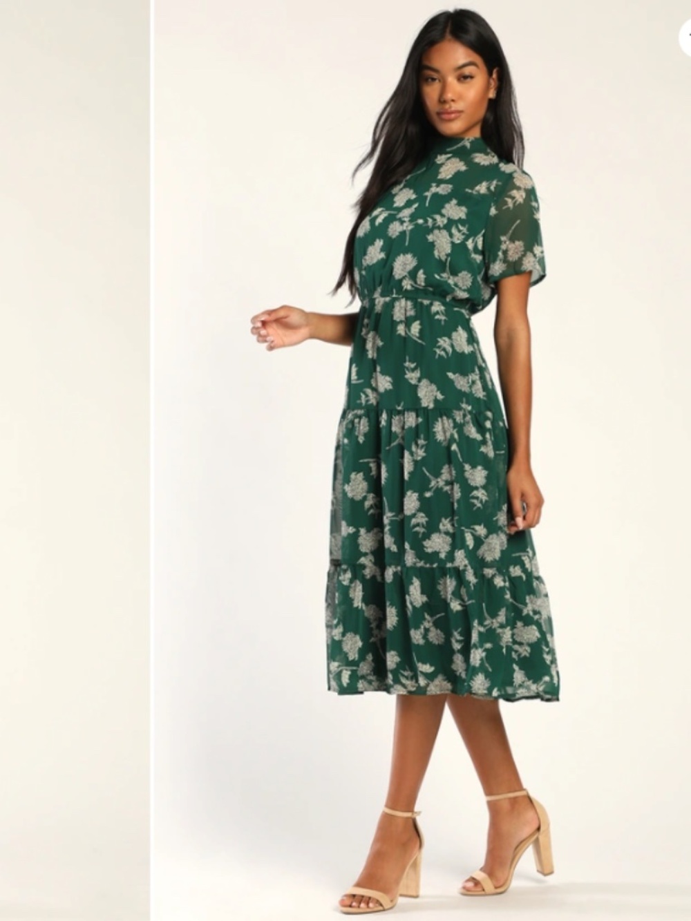 LULU's Floral Flowy Wedding Chic Night Out Short Sleeve Midi Dress - Picture 6 of 6